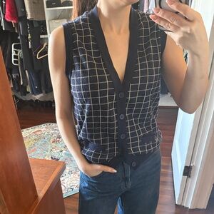 Vintage American Apparel Navy and White Checkered Sweater Vest